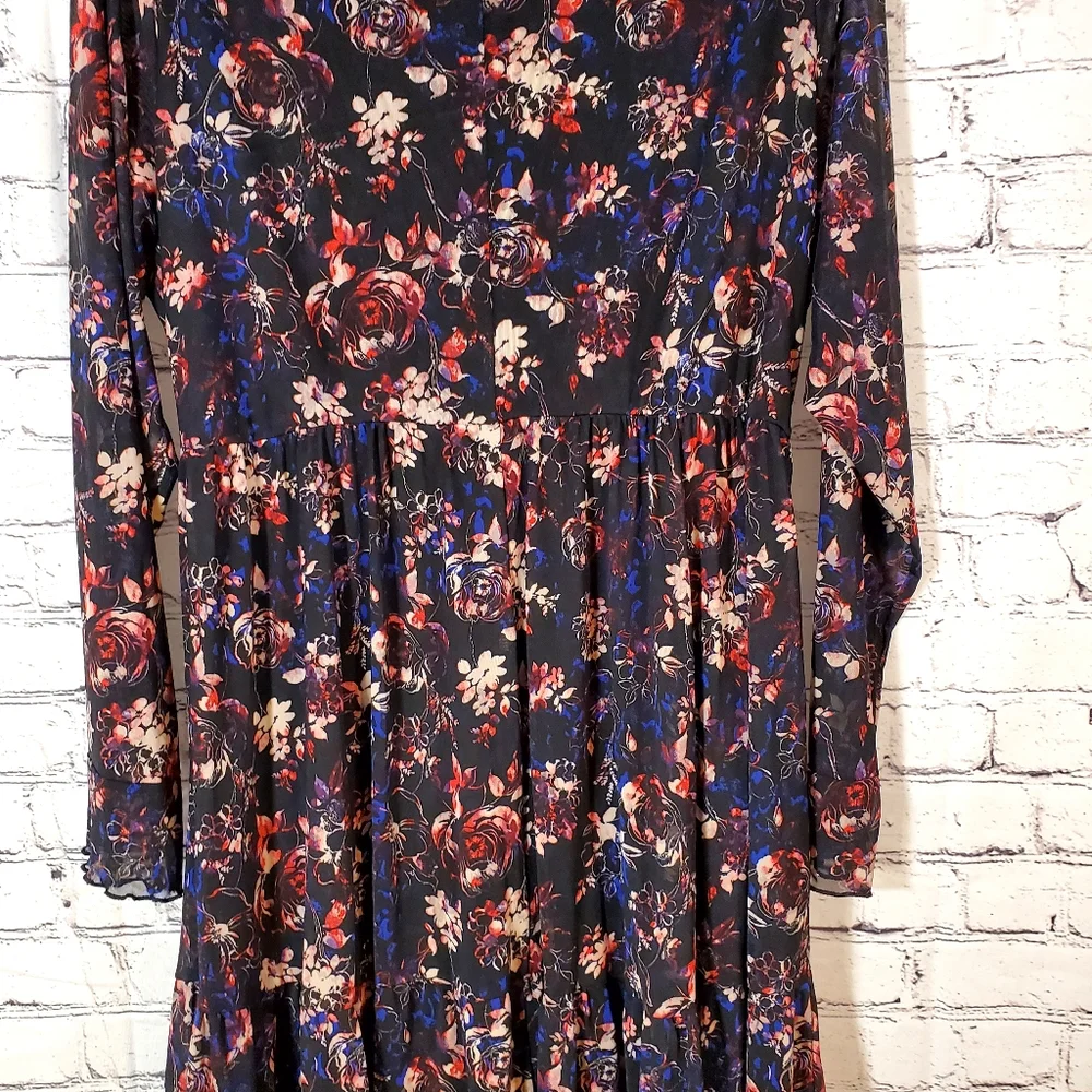 Torrid Mesh Floral Black Dress Scallop Trim Sleeves Size 2 18/20 - Picture 7 of 14